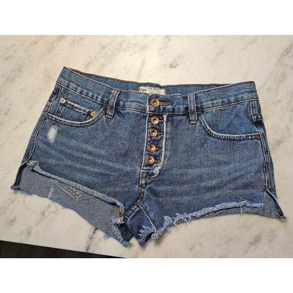Free People Pants - Free People Distressed Raw Hem Loving Good Vibrations Button Fly Jean Shorts 25